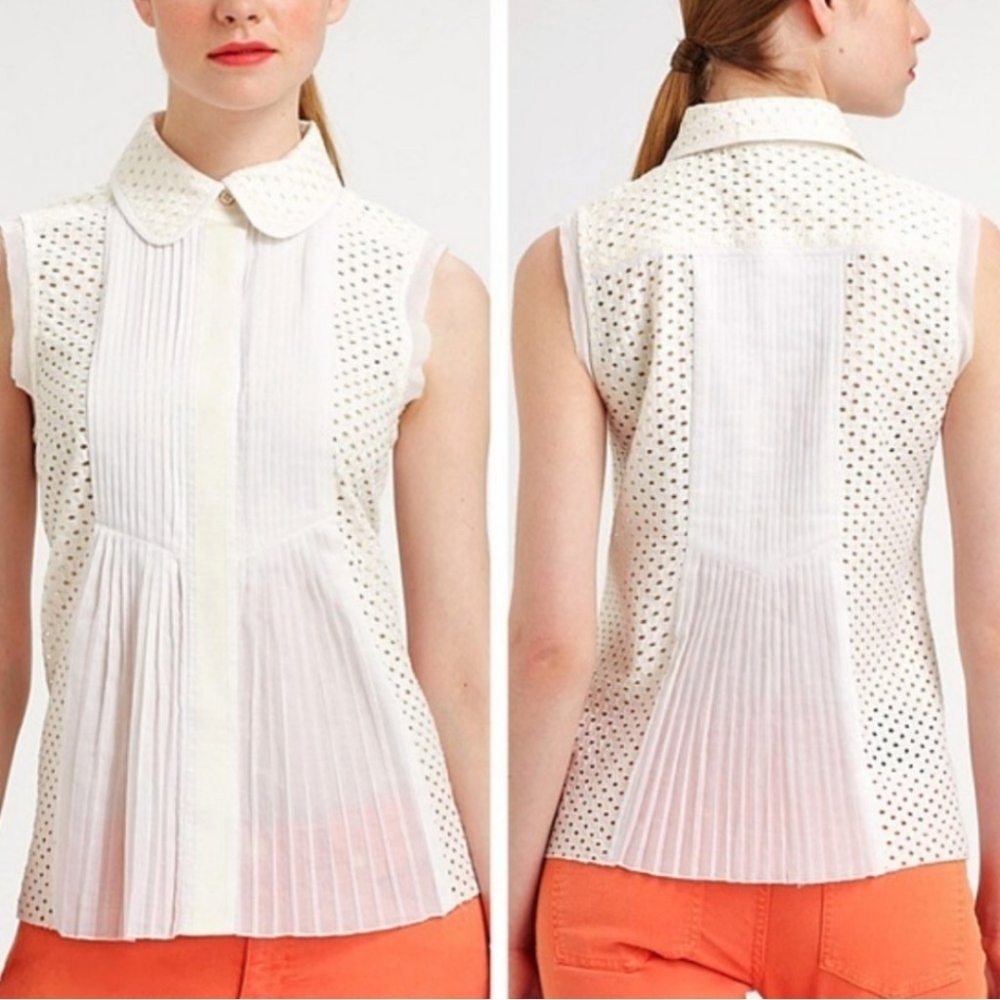 Tory Burch White Eyelet Button Down‎ Blouse Size 0